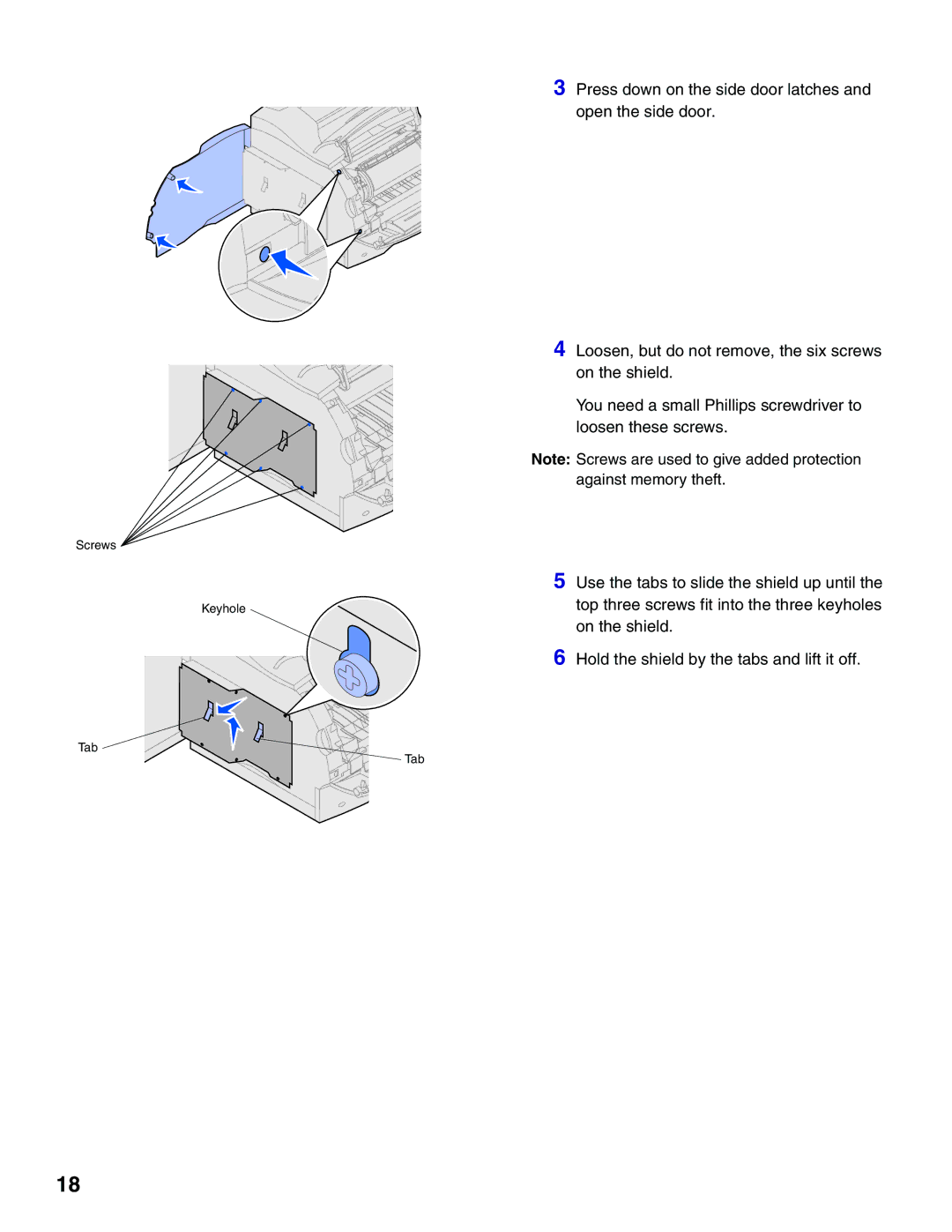 Lexmark T620, T622 setup guide Screws Keyhole Tab 