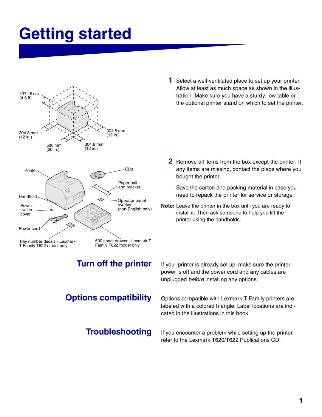 Lexmark T622, T620 setup guide Getting started 