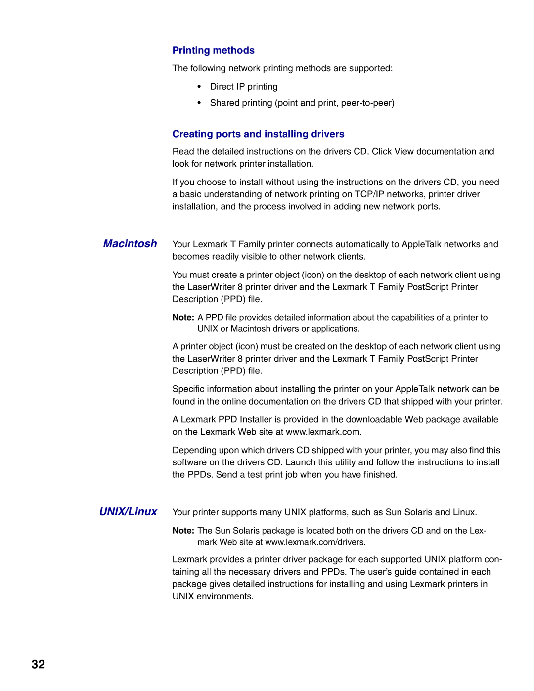 Lexmark T620, T622 setup guide Printing methods 