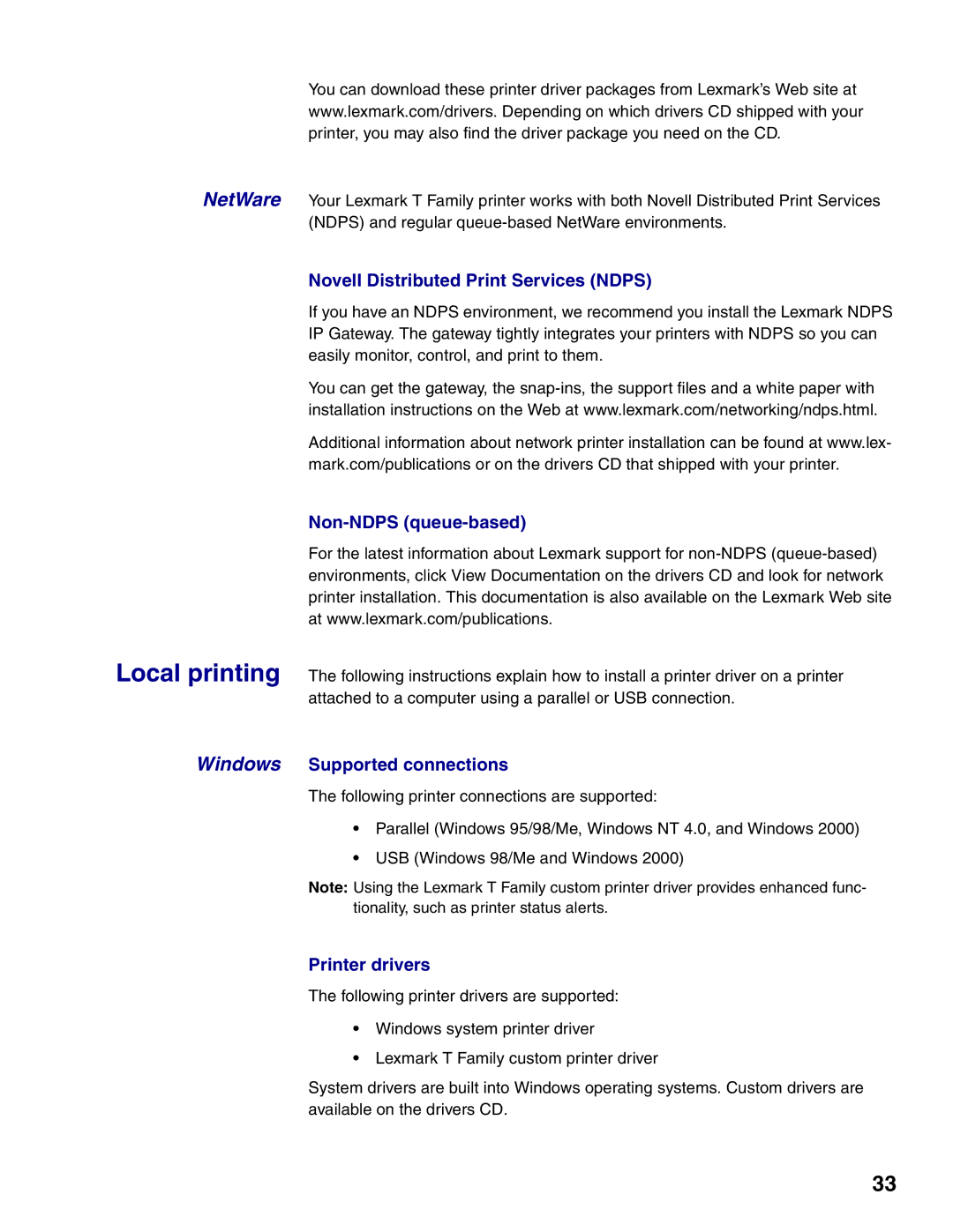 Lexmark T622, T620 setup guide Novell Distributed Print Services Ndps 