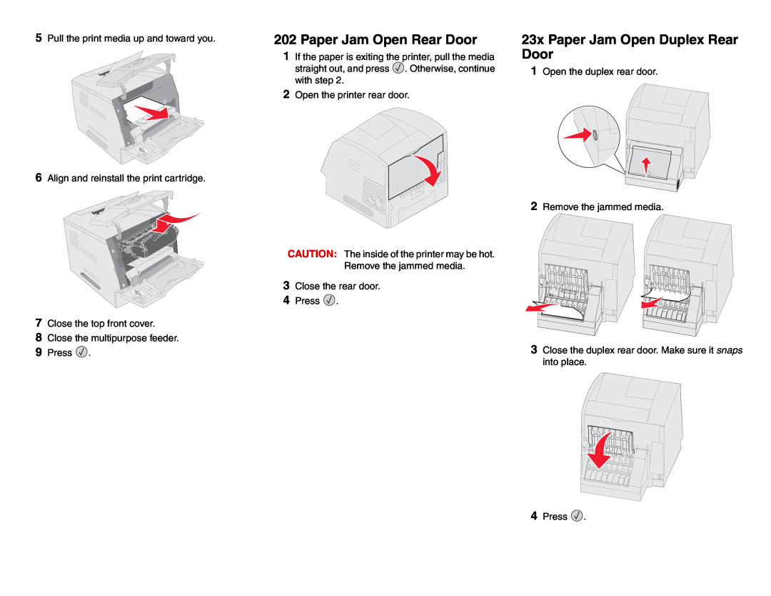 Lexmark T64X manual Paper Jam Open Rear Door, 23x Paper Jam Open Duplex Rear Door 