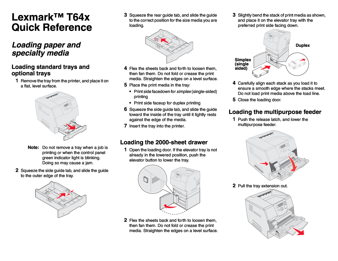 Lexmark T64X manual Loading paper and specialty media, Loading standard trays and optional trays 