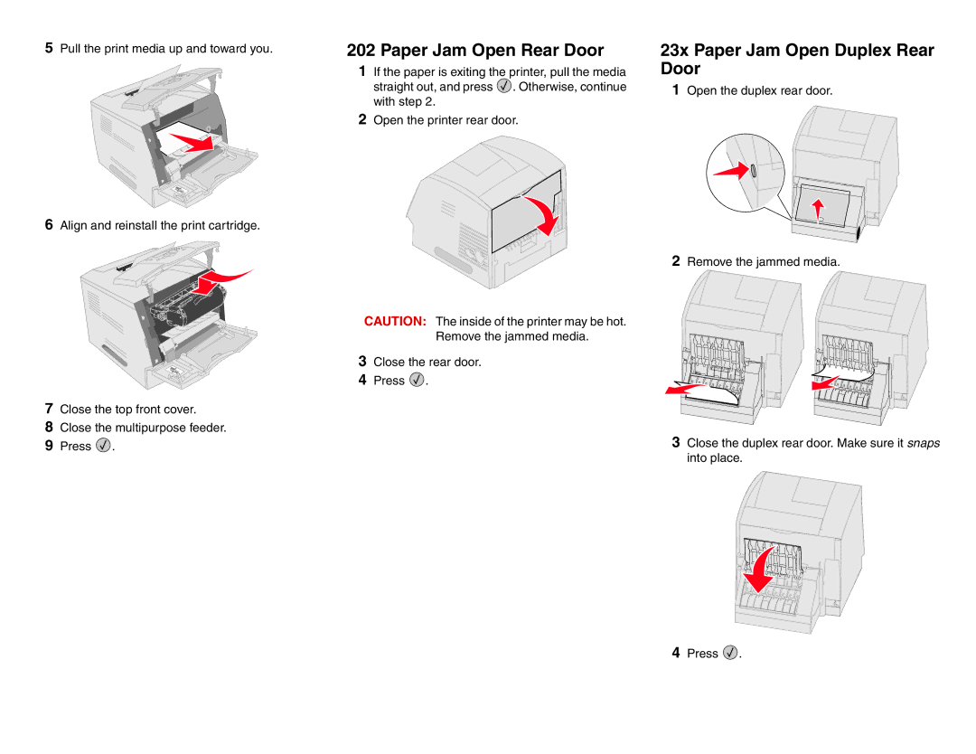 Lexmark T64X manual Paper Jam Open Rear Door, 23x Paper Jam Open Duplex Rear Door 