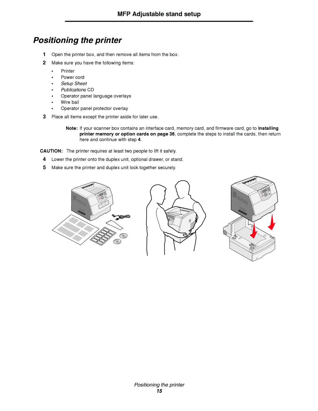 Lexmark T64X setup guide Positioning the printer, Setup Sheet Publications CD 