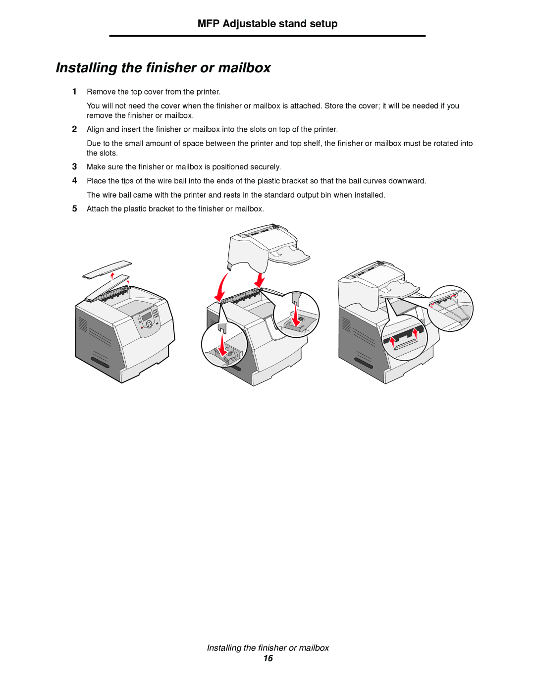 Lexmark T64X setup guide Installing the finisher or mailbox 