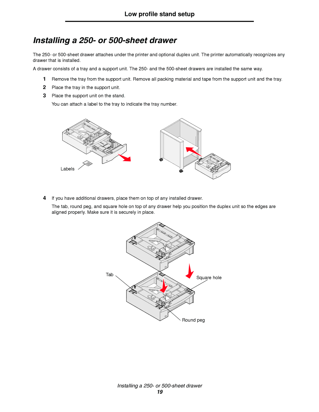 Lexmark T64X setup guide Low profile stand setup 