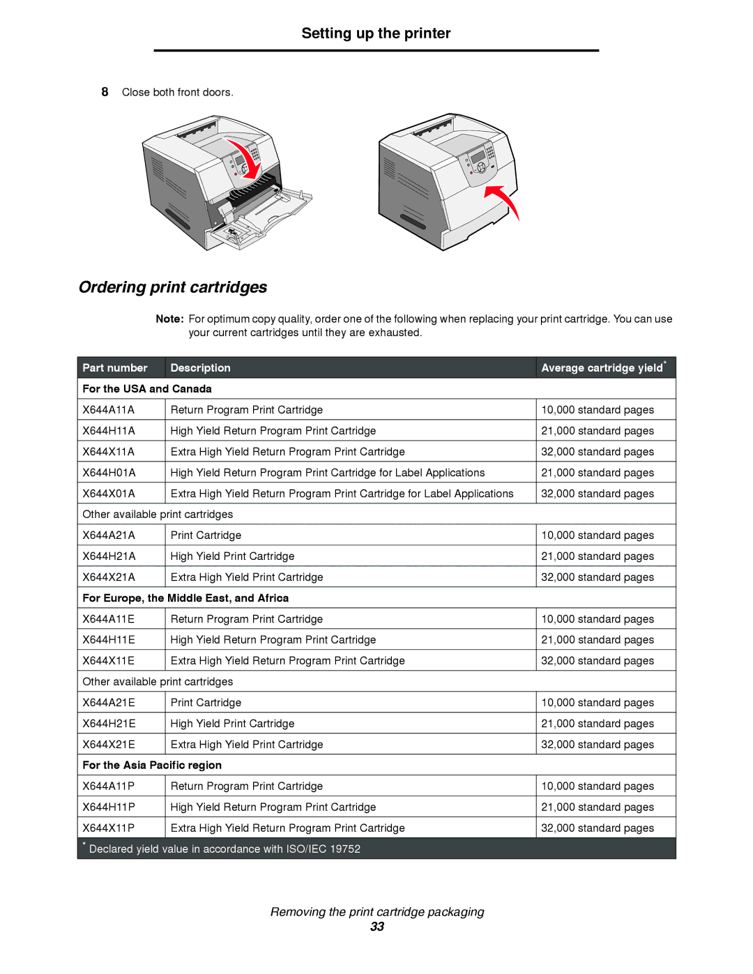 Lexmark T64X setup guide Ordering print cartridges 