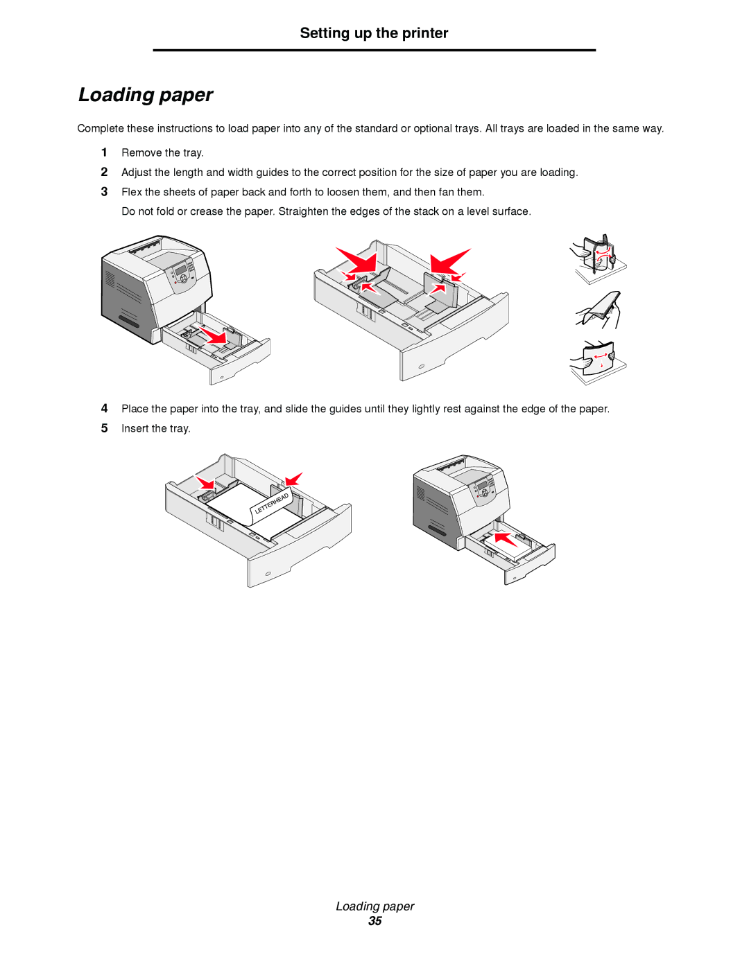 Lexmark T64X setup guide Loading paper 