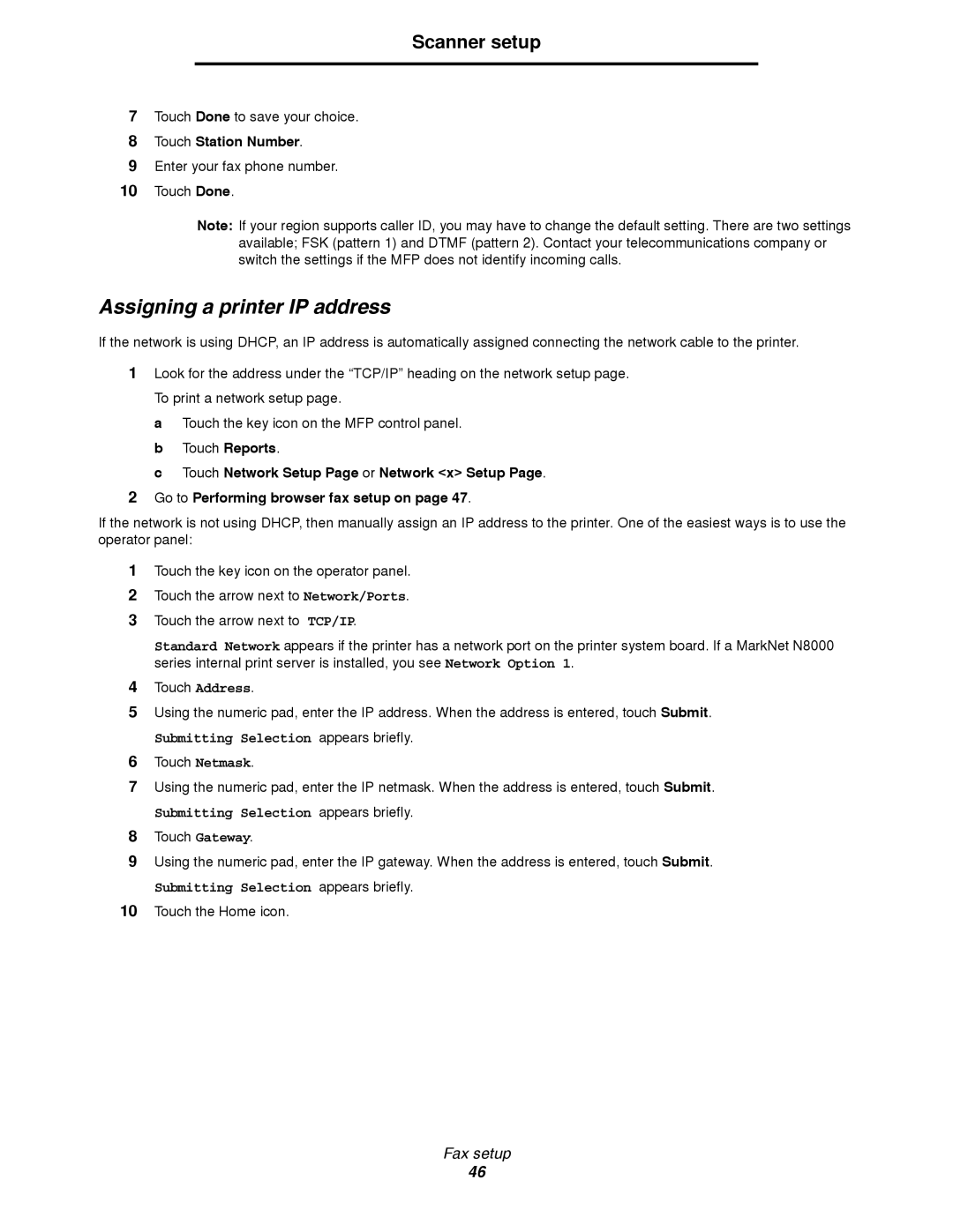 Lexmark T64X setup guide Assigning a printer IP address 