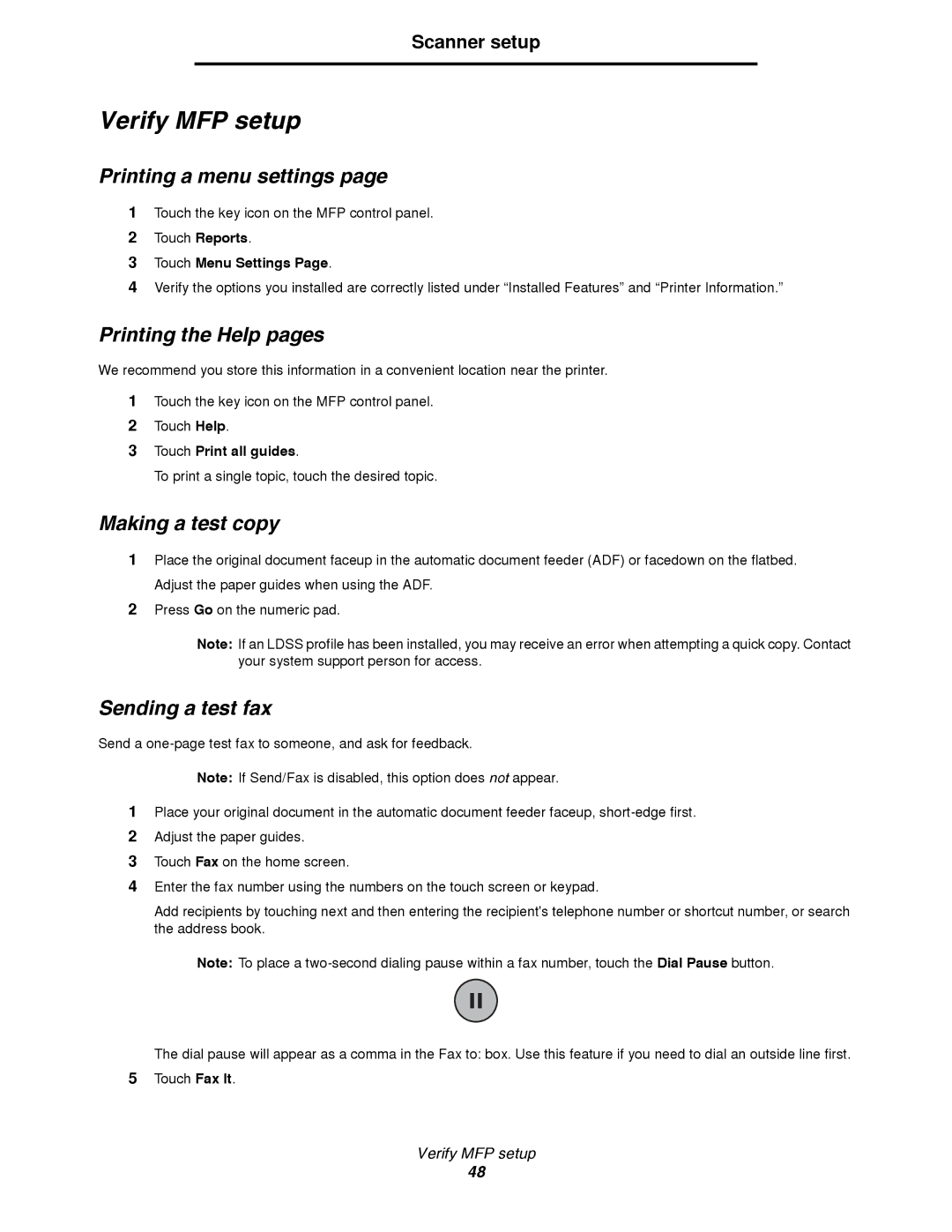 Lexmark T64X setup guide Verify MFP setup, Printing a menu settings 