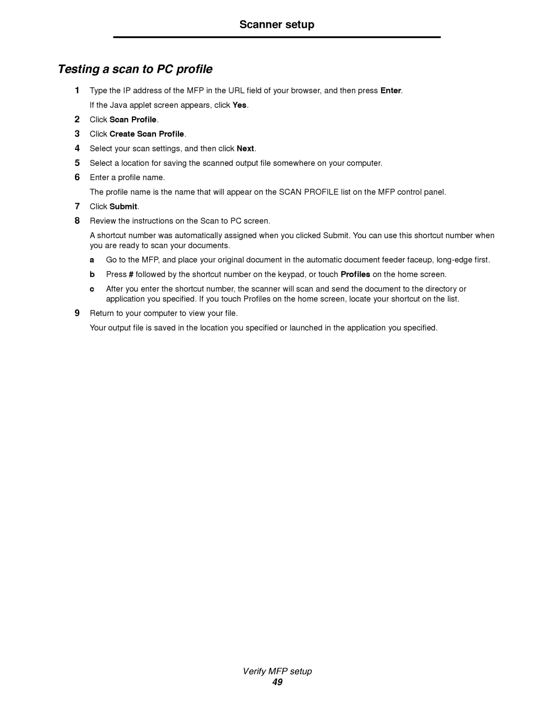 Lexmark T64X setup guide Testing a scan to PC profile 