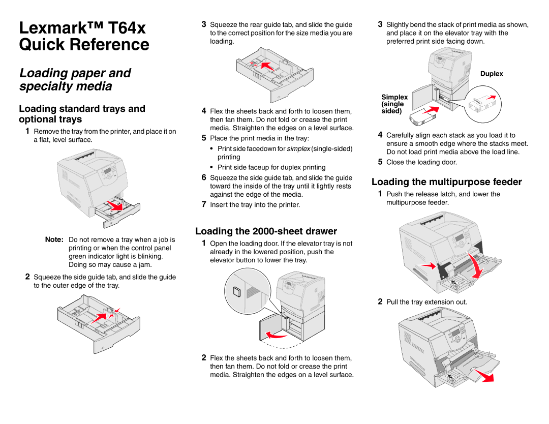 Lexmark T64X manual Loading paper and specialty media, Loading standard trays and optional trays 