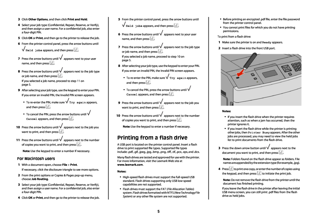 Lexmark T65X manual Printing from a flash drive, For Macintosh users 