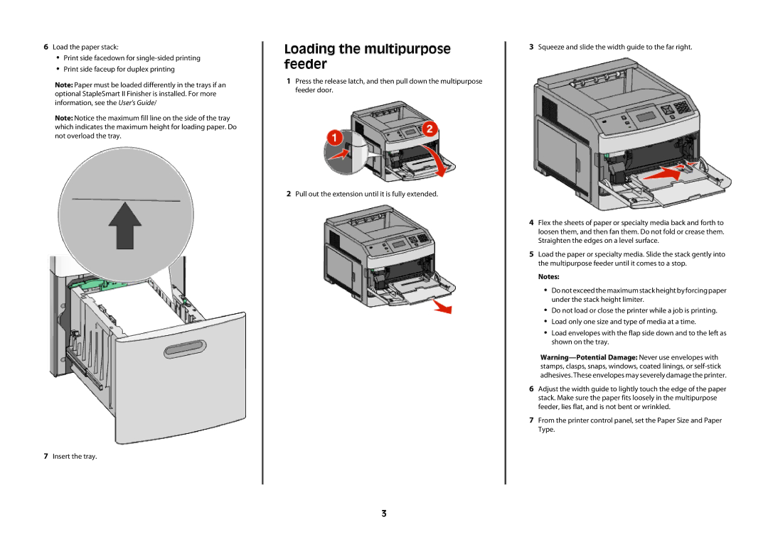 Lexmark T65X manual Loading the multipurpose feeder 