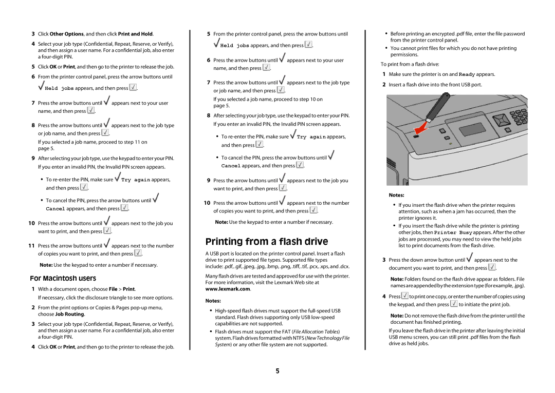 Lexmark T65X manual Printing from a flash drive, For Macintosh users 