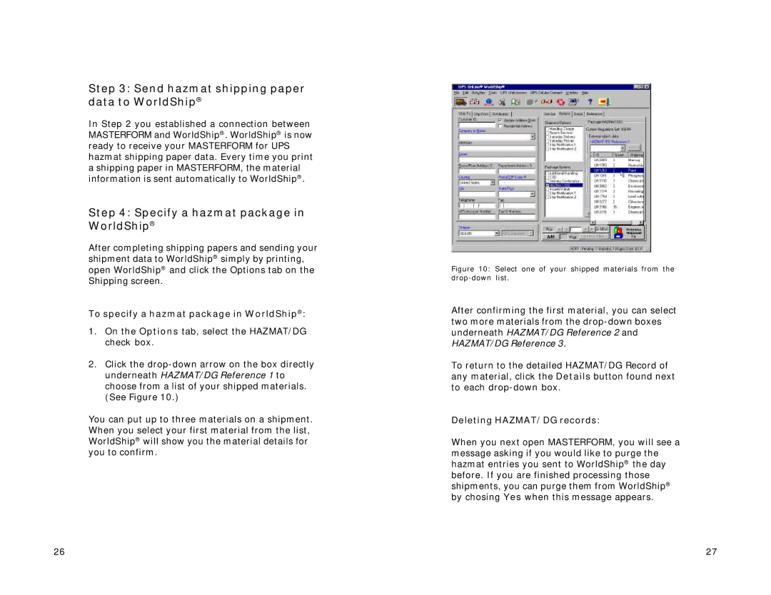 Lexmark Version 3.0 manual Send hazmat shipping paper data to WorldShip, Specify a hazmat package in WorldShip 