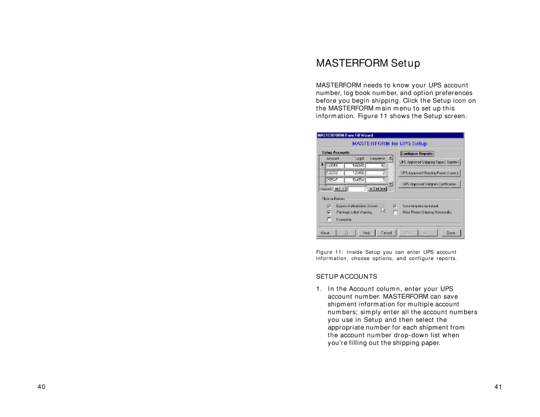 Lexmark Version 3.0 manual Masterform Setup, Setup Accounts 