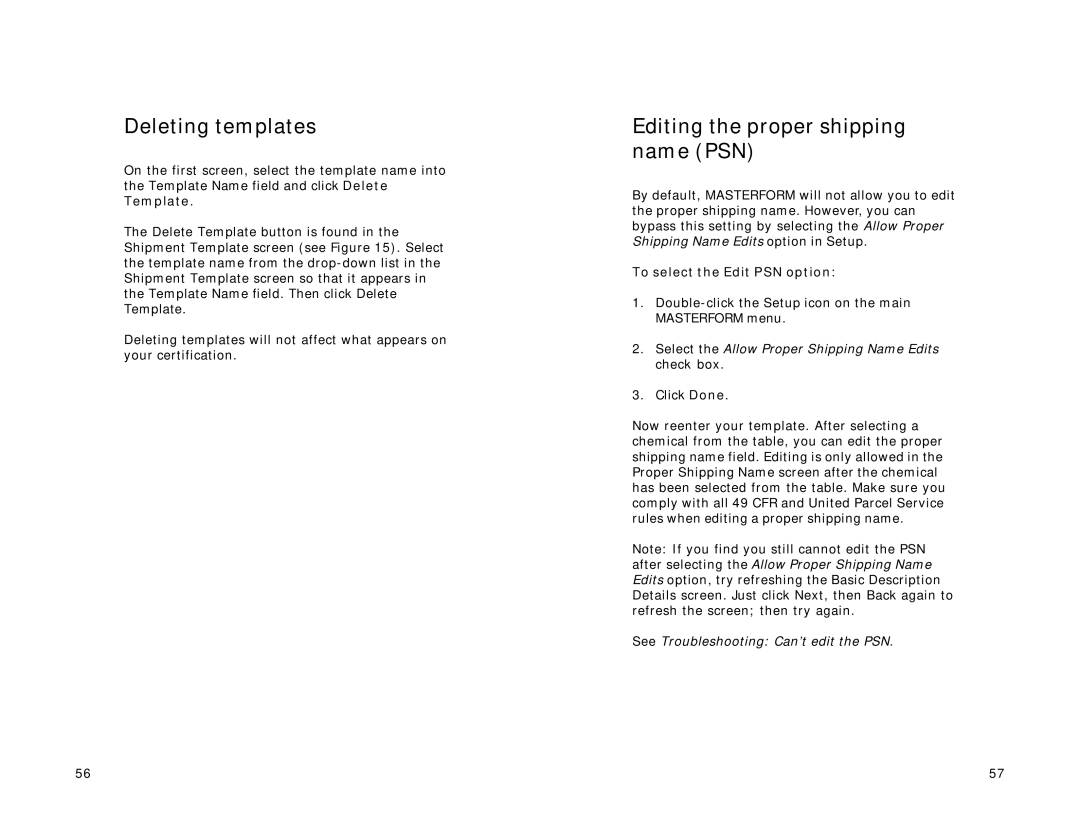 Lexmark Version 3.0 manual Deleting templates, Editing the proper shipping name PSN, To select the Edit PSN option 