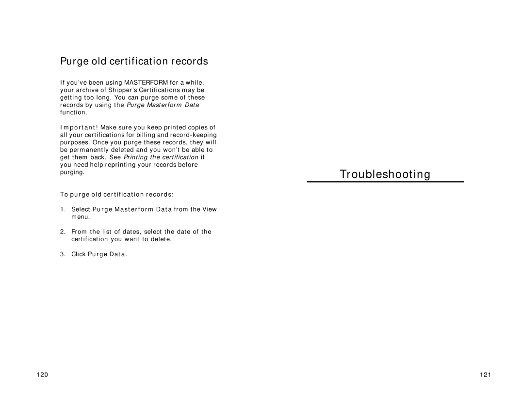 Lexmark Version 3.0 manual Purge old certification records, Click Purge Data 