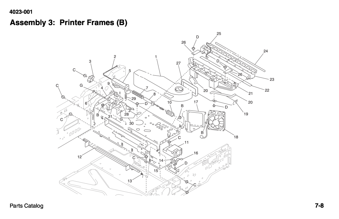 Lexmark W810 service manual Assembly 3: Printer Frames B, 4023-001, Parts Catalog 