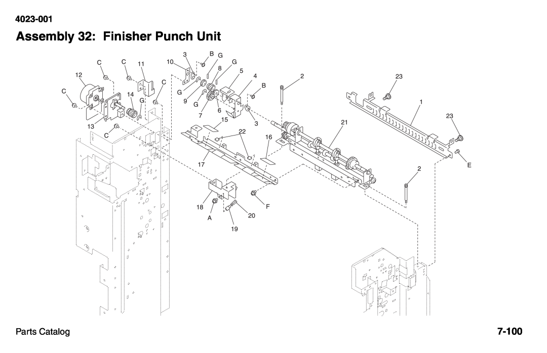 Lexmark W810 service manual Assembly 32: Finisher Punch Unit, 7-100, 4023-001, Parts Catalog 