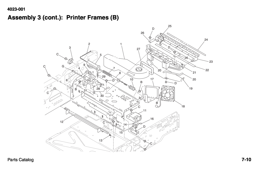 Lexmark W810 service manual Assembly 3 cont.: Printer Frames B, 7-10, 4023-001, Parts Catalog 