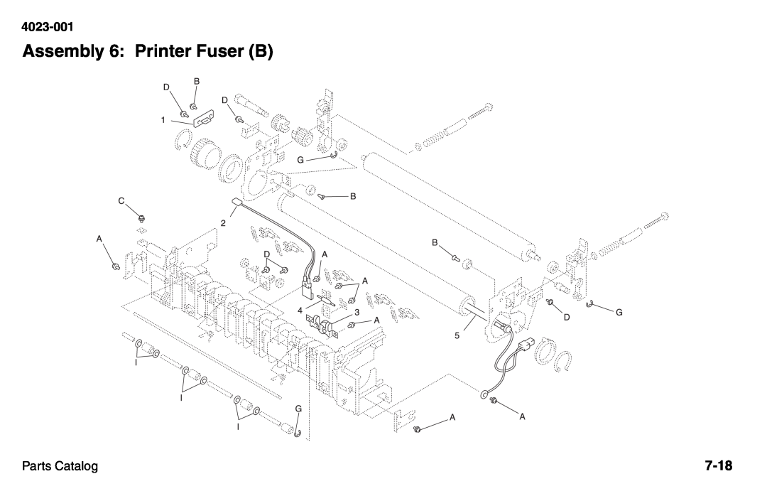 Lexmark W810 service manual Assembly 6: Printer Fuser B, 7-18, 4023-001, Parts Catalog 