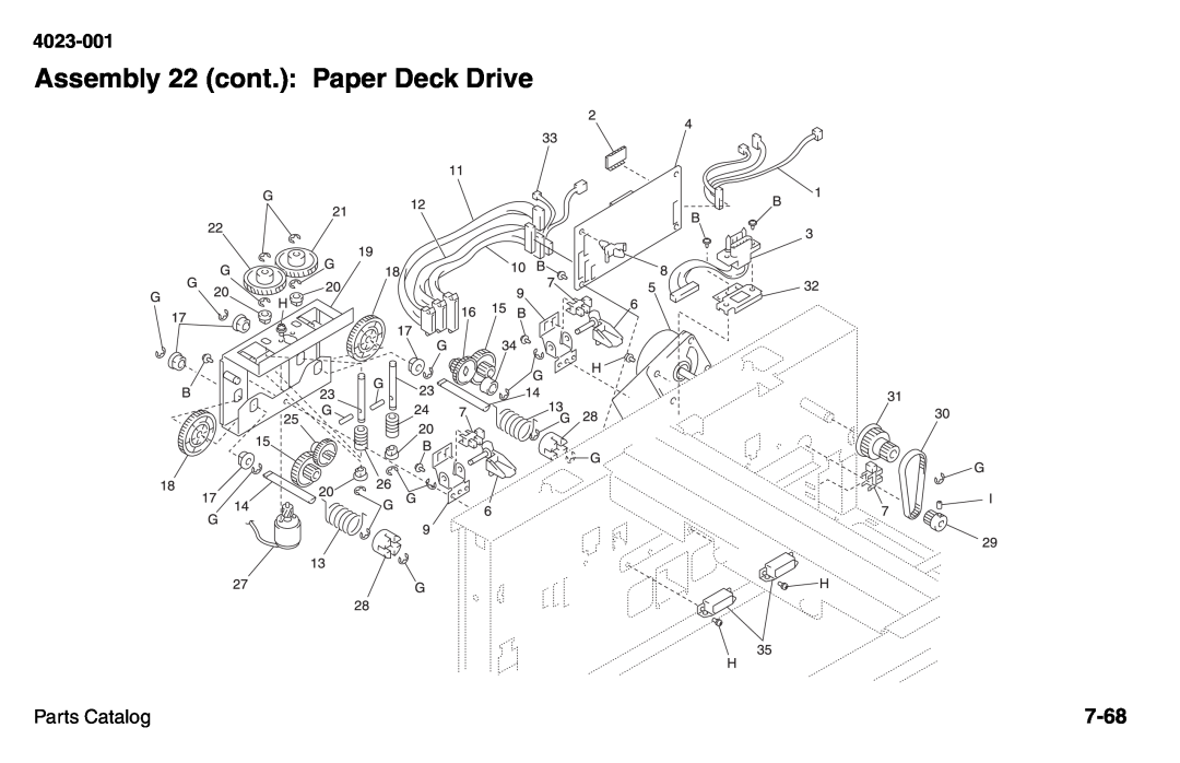 Lexmark W810 service manual Assembly 22 cont.: Paper Deck Drive, 7-68, 4023-001, Parts Catalog 