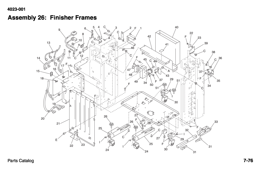 Lexmark W810 service manual Assembly 26: Finisher Frames, 7-76, 4023-001, Parts Catalog 