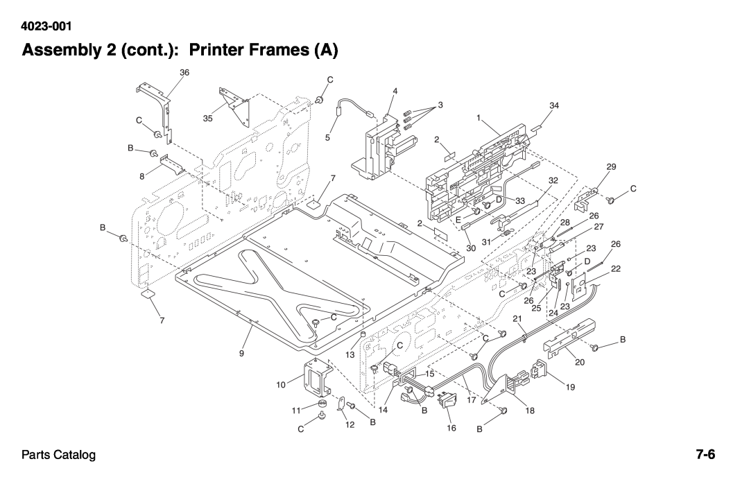Lexmark W810 service manual Assembly 2 cont.: Printer Frames A, 4023-001, Parts Catalog 