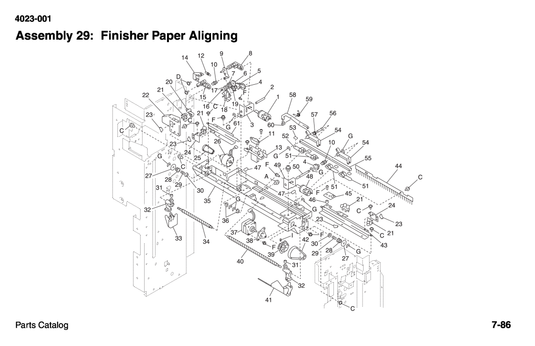 Lexmark W810 service manual Assembly 29: Finisher Paper Aligning, 7-86, 4023-001, Parts Catalog 