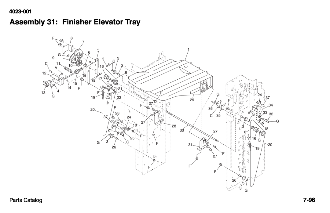 Lexmark W810 service manual Assembly 31: Finisher Elevator Tray, 7-96, 4023-001, Parts Catalog 