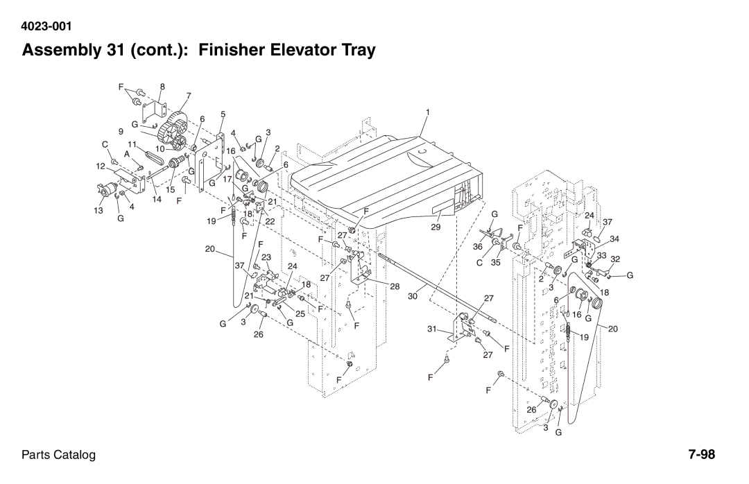 Lexmark W810 service manual Assembly 31 cont. Finisher Elevator Tray 