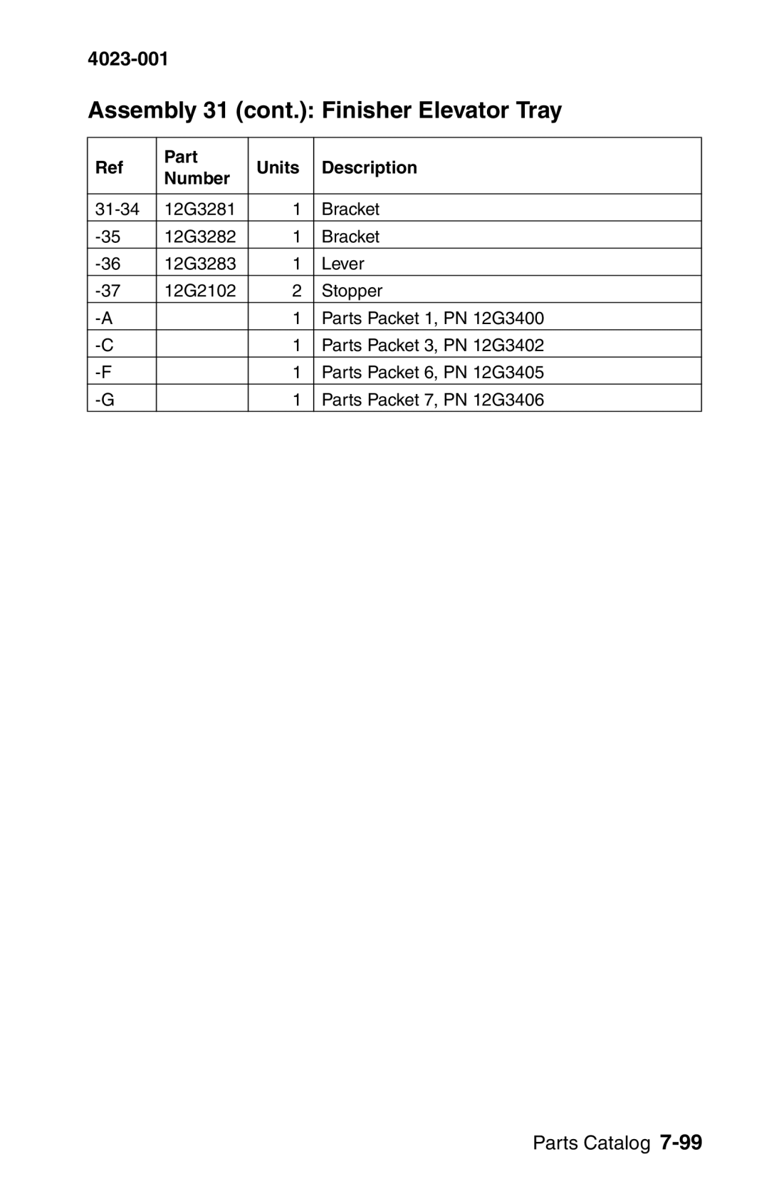 Lexmark W810 service manual Assembly 31 cont. Finisher Elevator Tray 