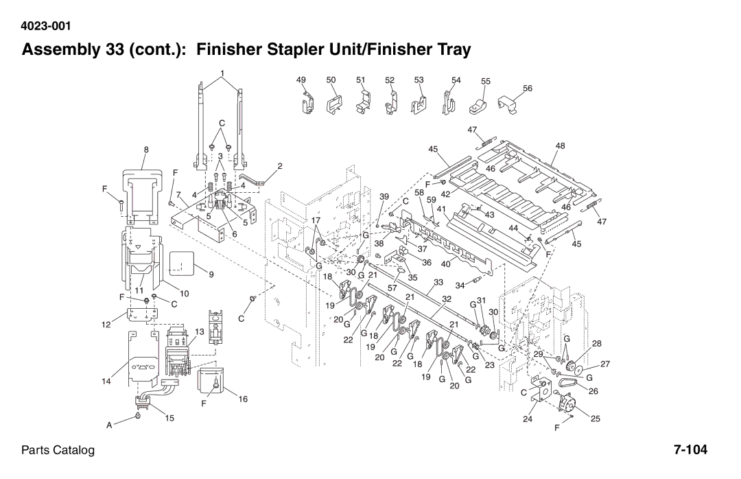 Lexmark W810 service manual Assembly 33 cont. Finisher Stapler Unit/Finisher Tray 