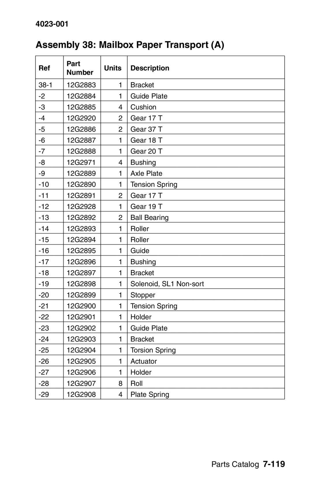 Lexmark W810 service manual Assembly 38 Mailbox Paper Transport a 