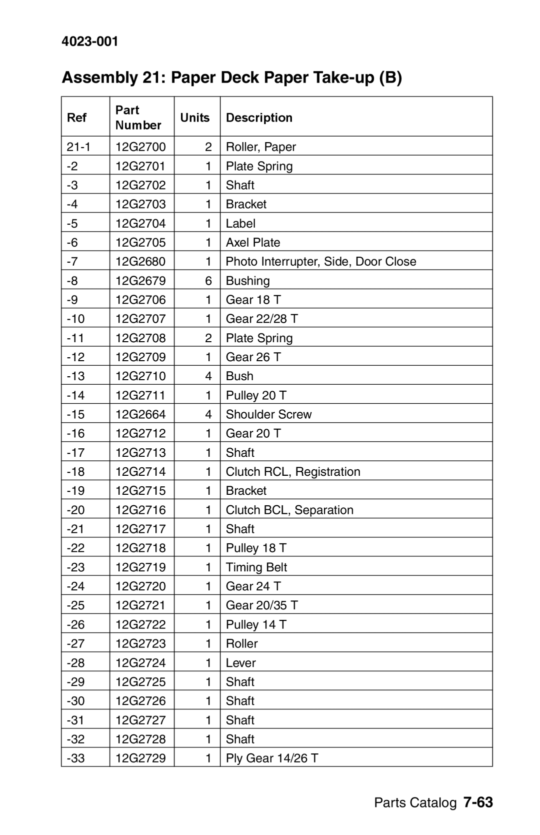 Lexmark W810 service manual Assembly 21 Paper Deck Paper Take-up B 