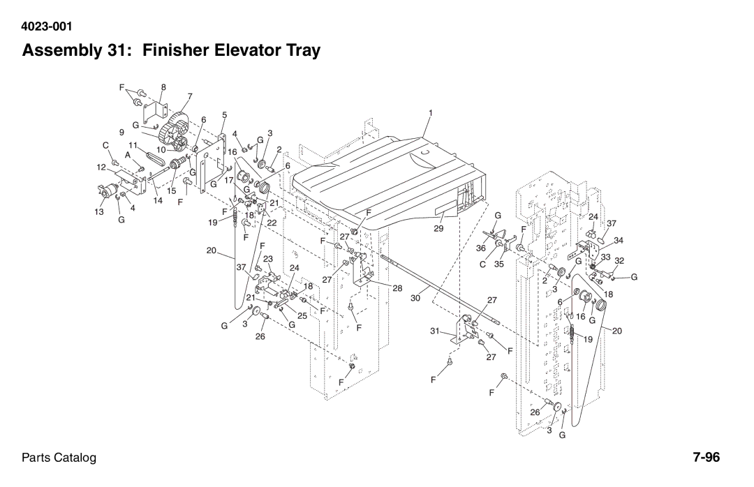 Lexmark W810 service manual Assembly 31 Finisher Elevator Tray 