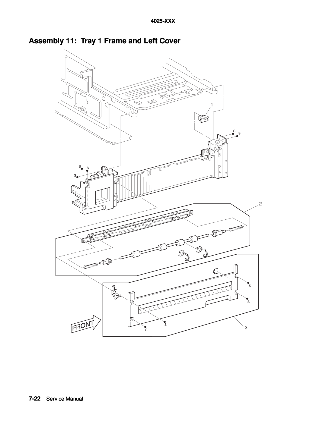 Lexmark W820 service manual Assembly 11 Tray 1 Frame and Left Cover, 4025-XXX, Service Manual 