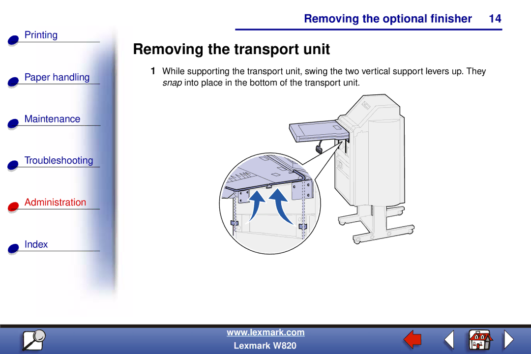 Lexmark W820 manual Removing the transport unit 