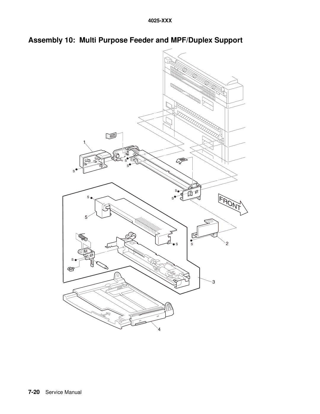 Lexmark W820 service manual Assembly 10 Multi Purpose Feeder and MPF/Duplex Support 