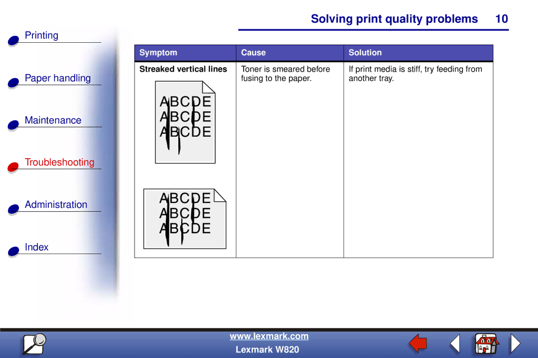 Lexmark W820 manual Streaked vertical lines 