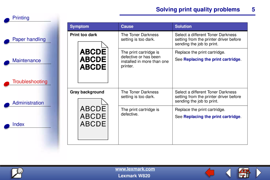 Lexmark W820 manual Print too dark, Gray background 