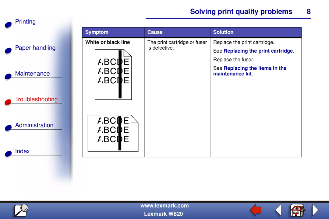 Lexmark W820 manual White or black line 