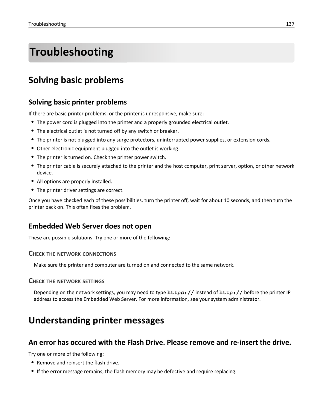 Lexmark W850 manual Solving basic problems, Understanding printer messages, Solving basic printer problems 