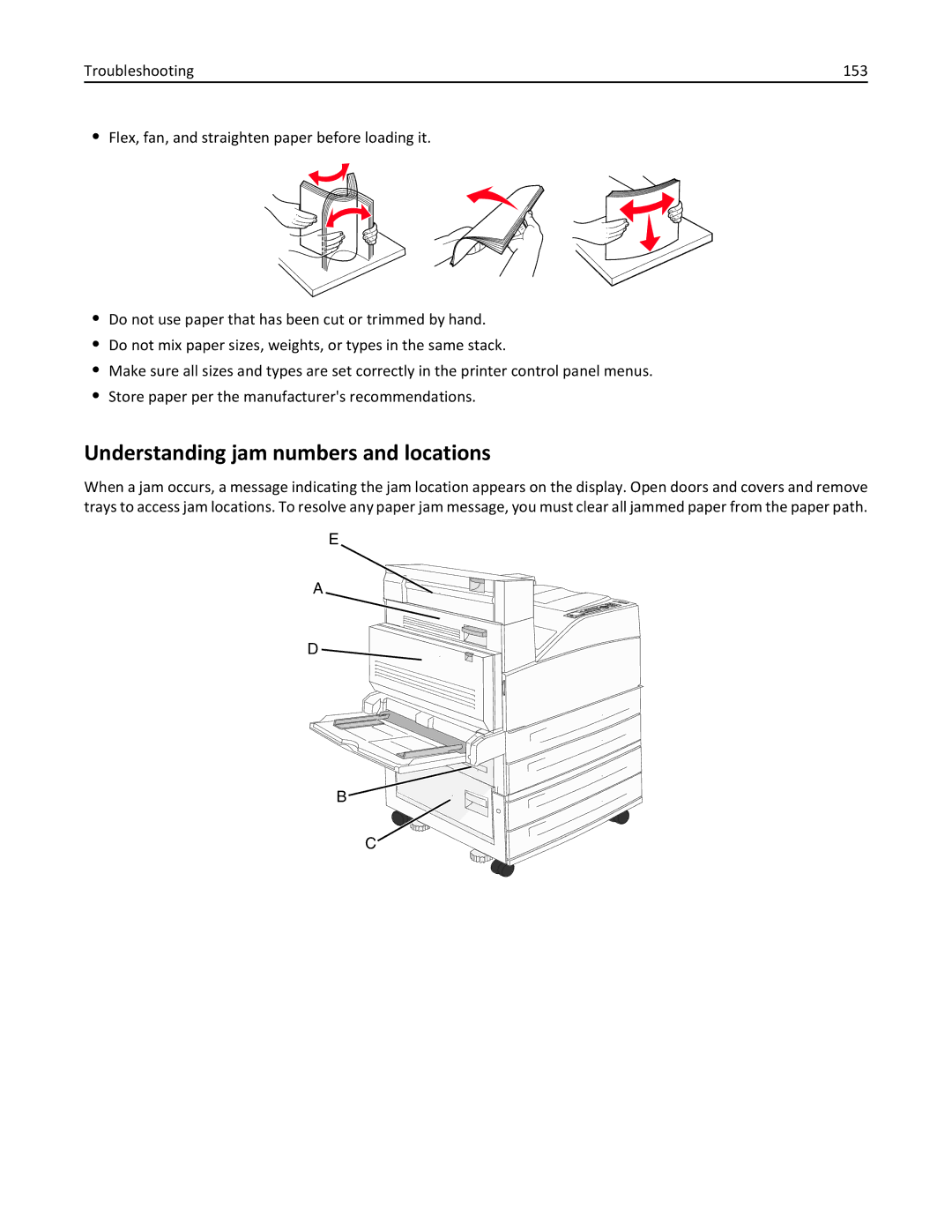 Lexmark W850 manual Understanding jam numbers and locations 