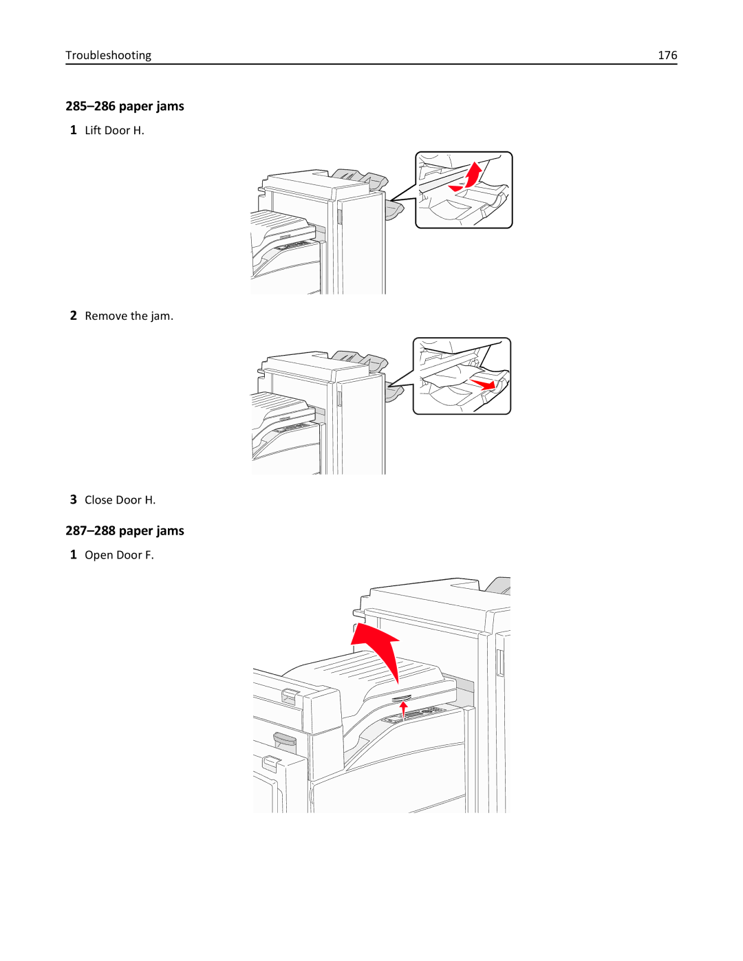 Lexmark W850 manual Paper jams, Troubleshooting 176 