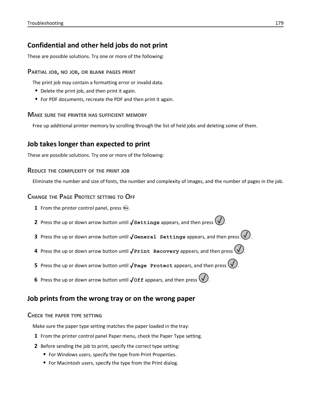 Lexmark W850 manual Confidential and other held jobs do not print, Job takes longer than expected to print 