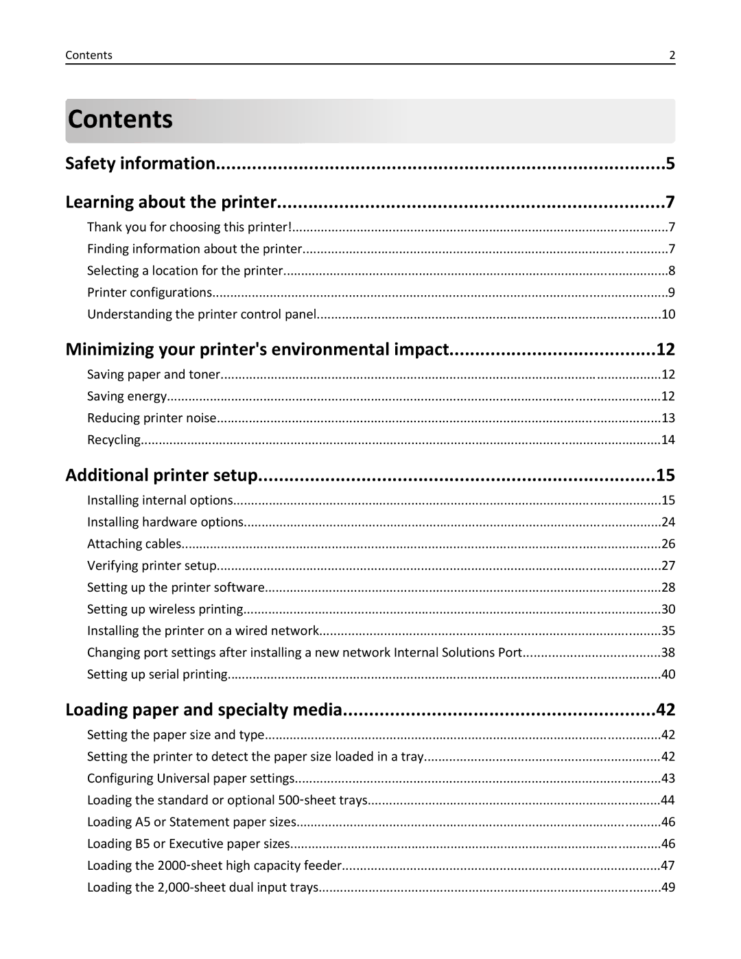 Lexmark W850 manual Contents 