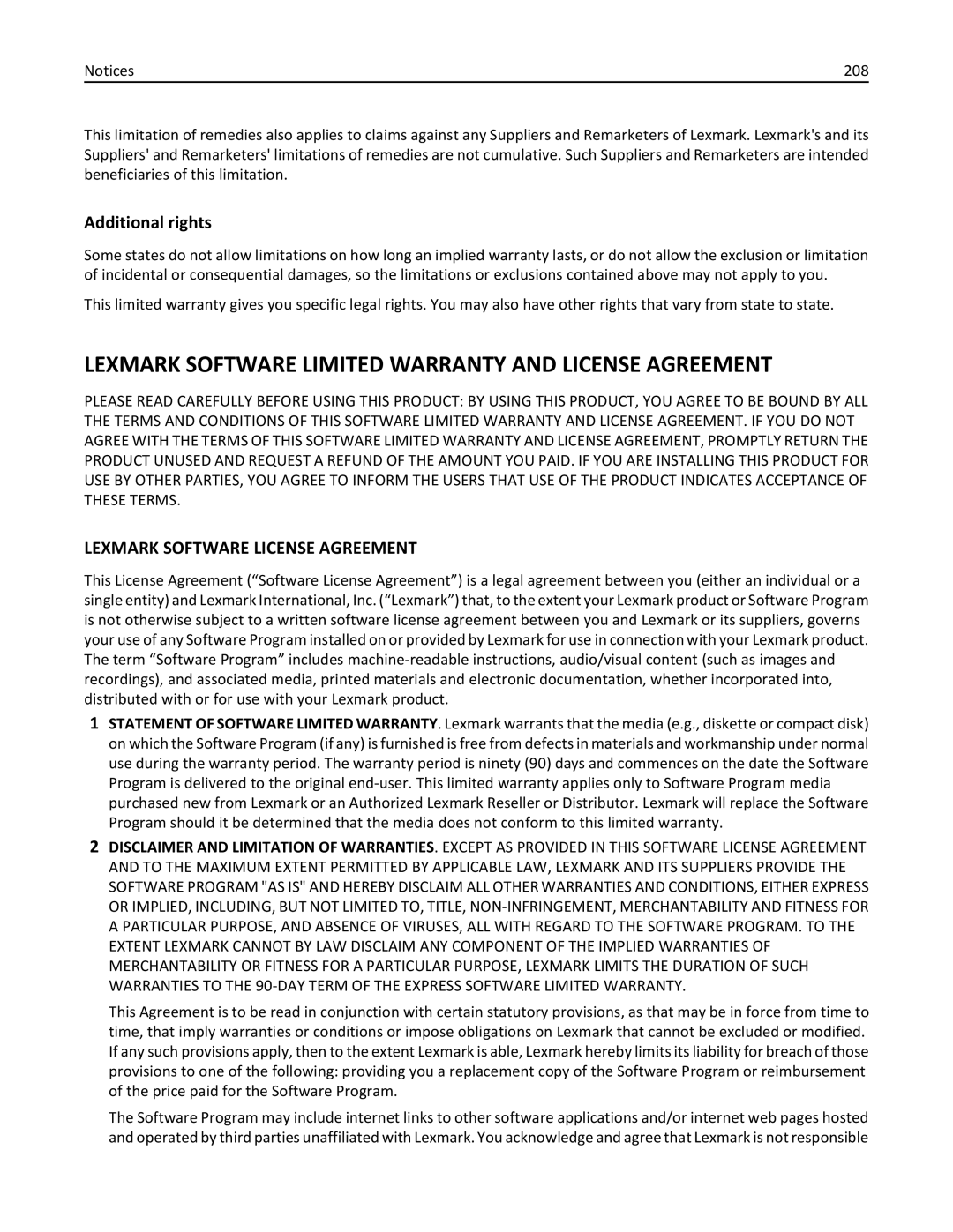 Lexmark W850 manual Additional rights, 208 